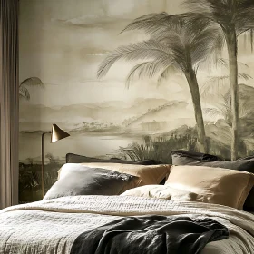 Relaxing Bedroom with Palm Tree Wall Art