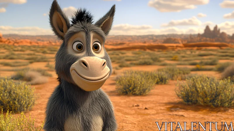 Playful Animated Donkey in Arid Scene AI Image