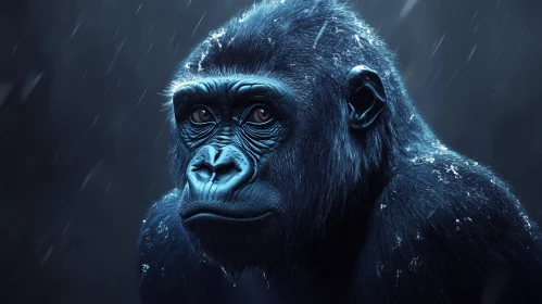 Gorilla in Rain - Blue Hues