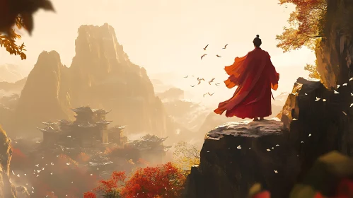 Misty Mountains and Lone Figure