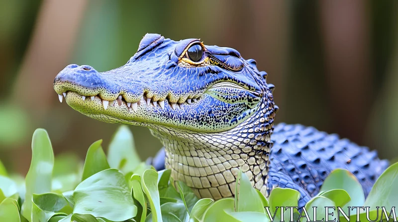 Alligator Close-up Amongst Greenery AI Image