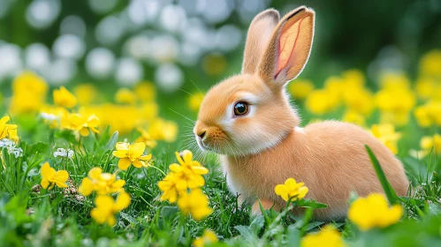 Cute Bunny Amidst Yellow Blooms