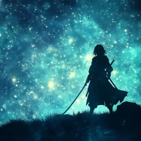 Starry Night Warrior Silhouette