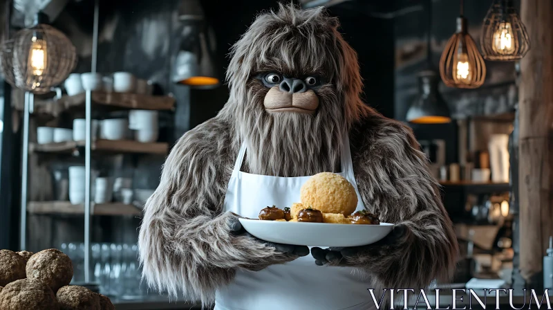 Bigfoot Chef with Gourmet Dish AI Image