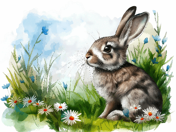 Rabbit and Wildflowers Illustration