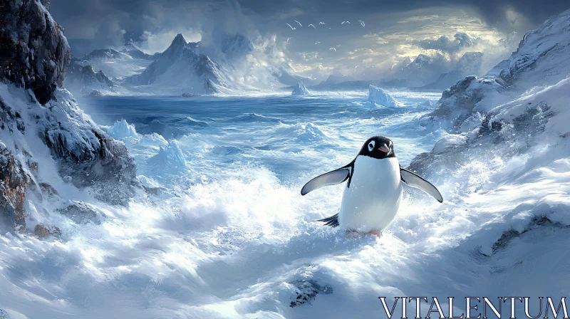 Icy Journey of a Penguin AI Image