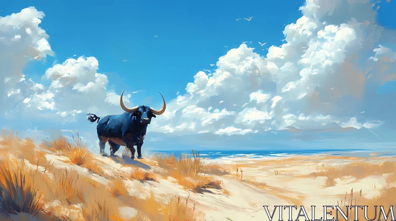 Bull in Natural Coastal Setting AI Image