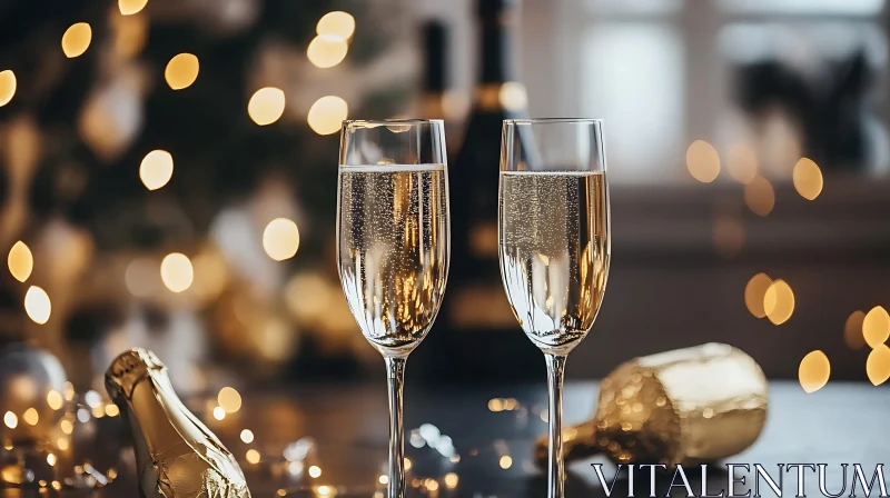 AI ART Sparkling Champagne Flutes with Bokeh Background