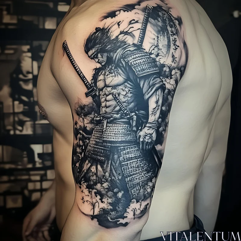 AI ART Monochrome Samurai Ink