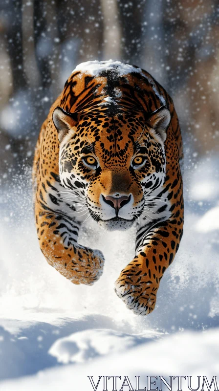 Wild Jaguar in Snowy Terrain AI Image