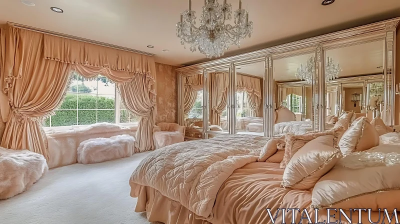 Luxurious Bedroom Decorated in Soft Peach Tones AI Image