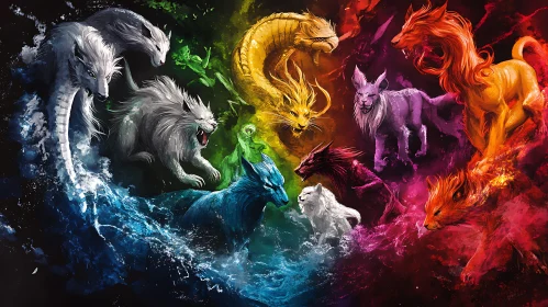 Colourful Wolves Art