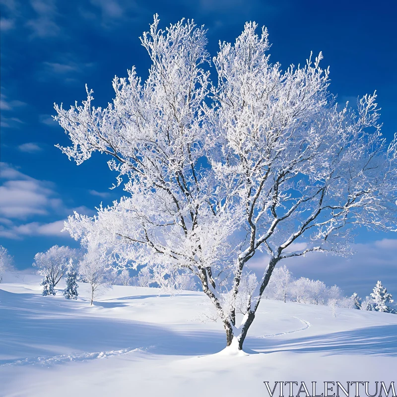 Peaceful Frosty Tree in a Winter Wonderland AI Image