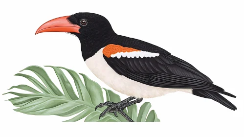 Detailed Bird Illustration on Leaf