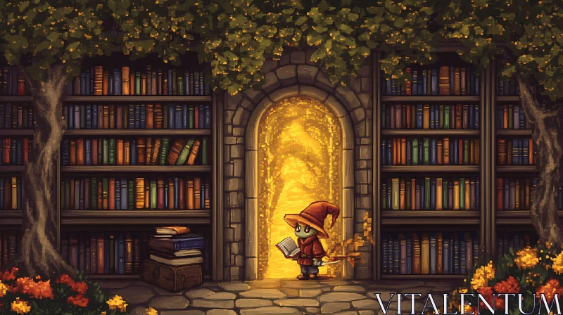 AI ART Magical Library Pixel Art