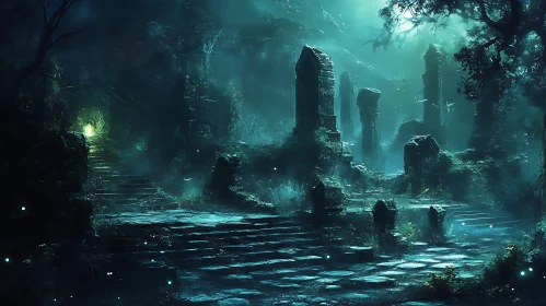 Ancient Ruins in Eerie Forest