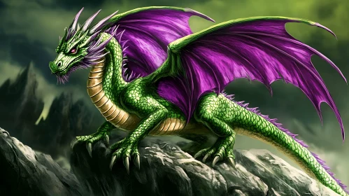 Emerald Dragon with Lavender Wings