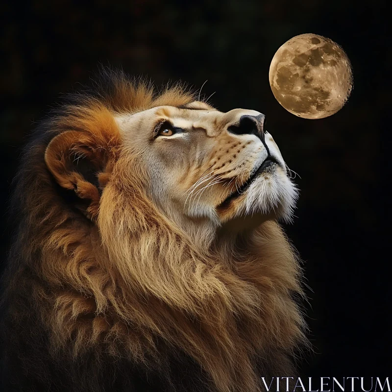 Lion Gazing at Moon AI Image