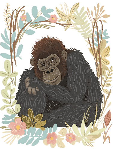 POD Design Cheerful Gorilla in Colorful Floral Wreath Illustration