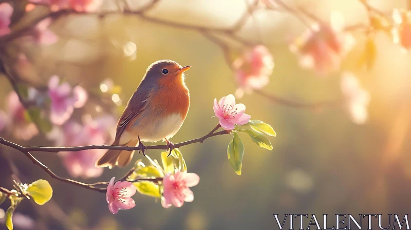 Spring Robin Among Pink Blossoms AI Image