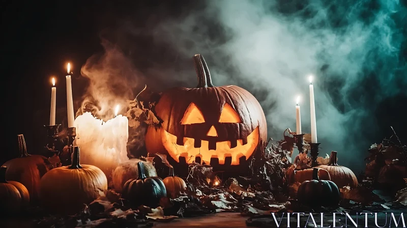 Spooky Halloween Pumpkin Display AI Image