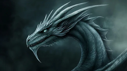 Mystical Grey Dragon with Glowing Eyes