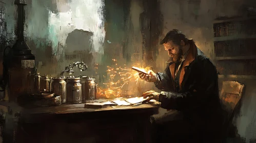 Man and Sparks in Old Lab