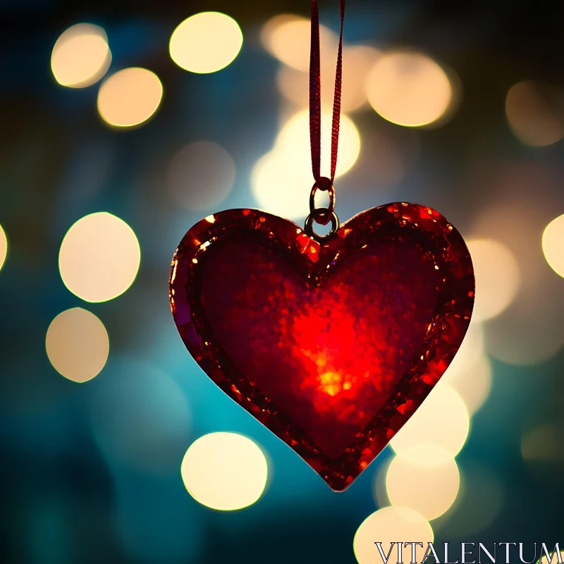 AI ART Red Heart Decoration with Bokeh Backdrop