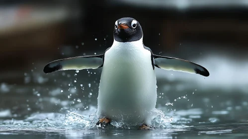 Penguin Splashing in Shallow Water