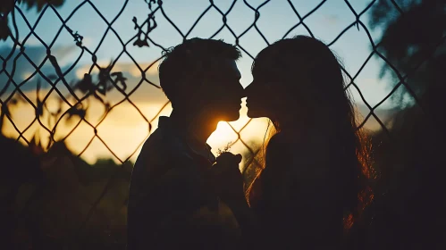 Silhouette of a Couple Kissing at Sunset