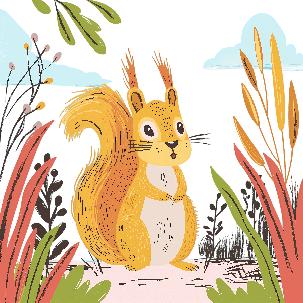 Playful Squirrel in Forest Design