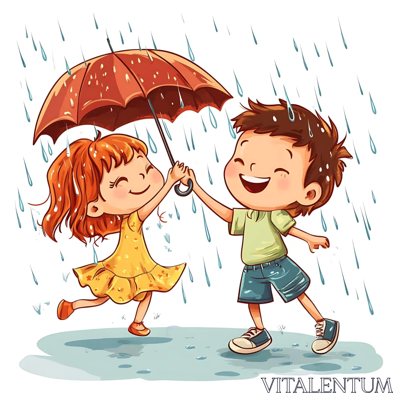 Children's Cartoon: Rainy Day Fun AI Image