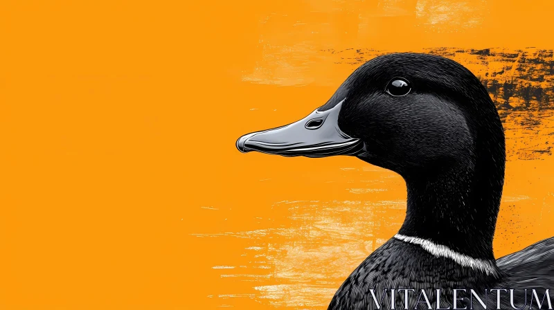 Duck Profile Illustration in Black and Orange AI Image