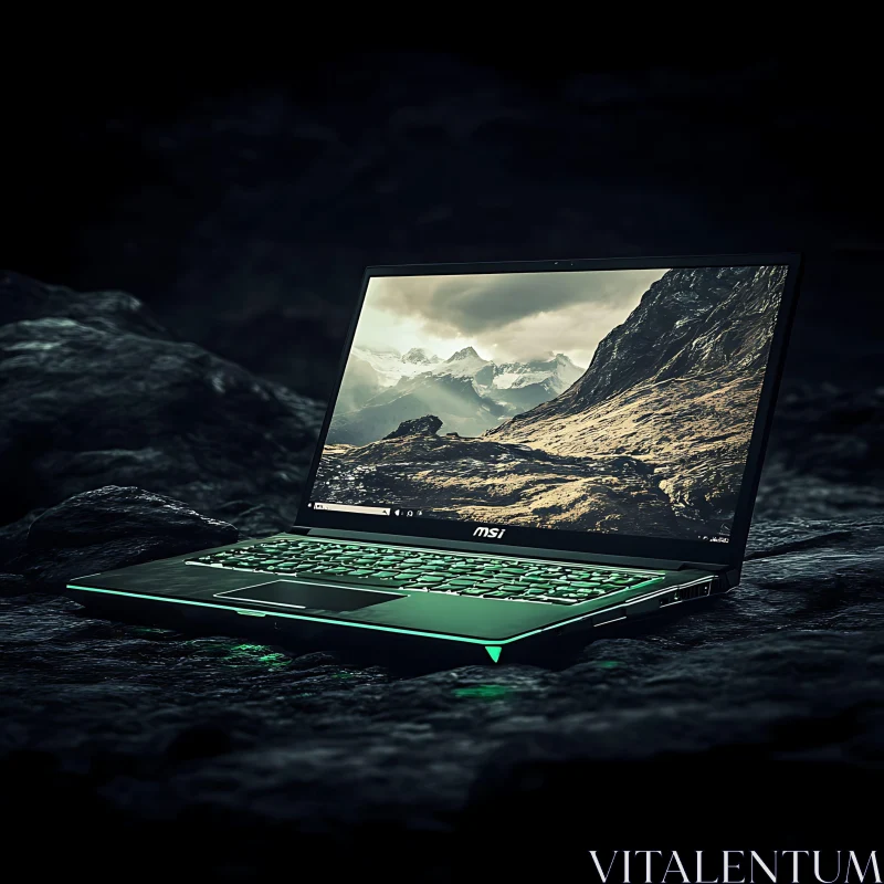 Modern Laptop Featuring Mountain Scenery AI Image