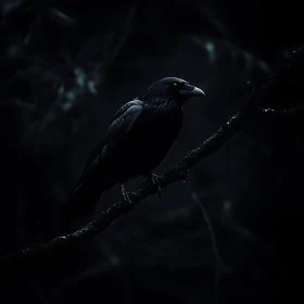 Raven on Branch in Shadow