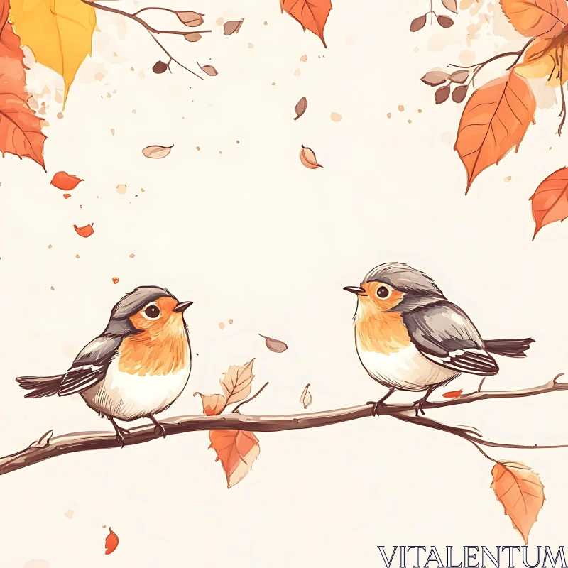 Birds and Autumn Leaves Artwork AI Image