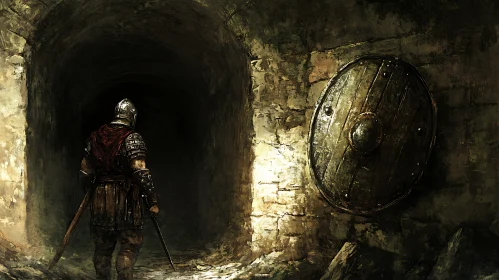 Medieval Warrior at Tunnel Entrance