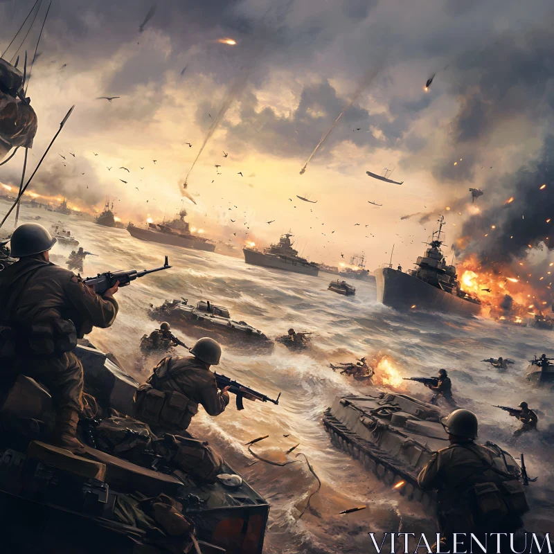 AI ART Intense Battleships and Soldiers at War