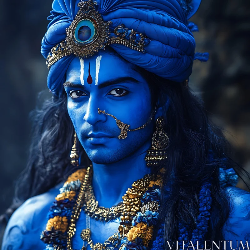 Blue Deity with Ornate Jewelry AI Image