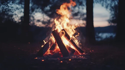 Nighttime Campfire in the Forest