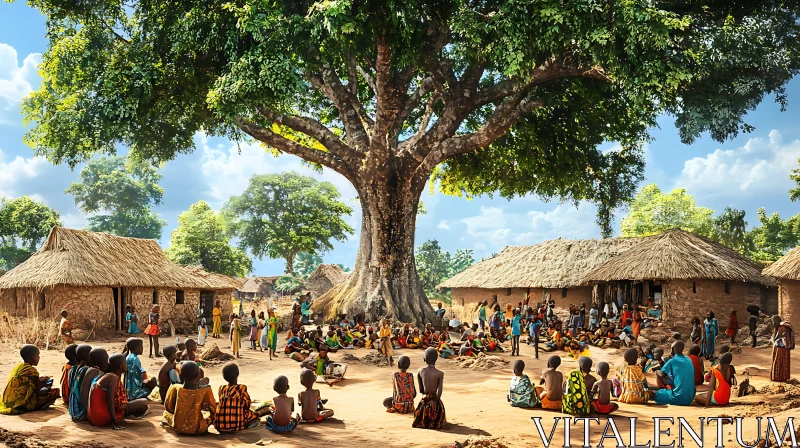 Community Meeting in Traditional African Village AI Image