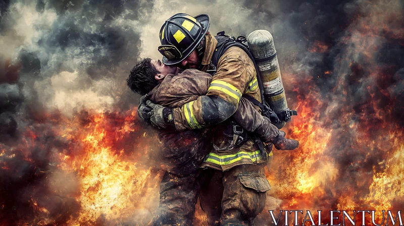 AI ART Firefighter's Bravery: A Fiery Rescue Scene