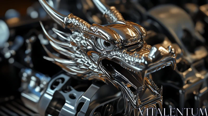 AI ART Metallic Dragon Head Close-up