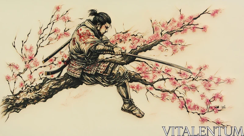 Warrior Among the Blossoms AI Image