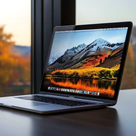 Modern Laptop with Mountain View