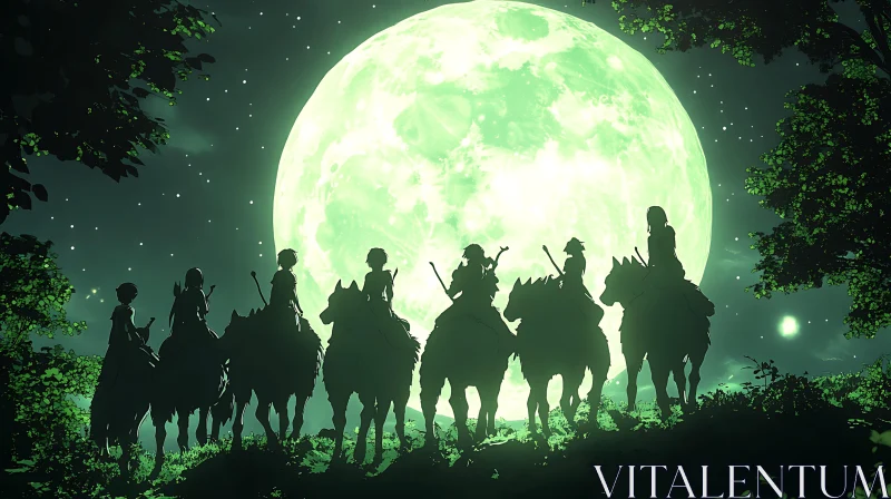 Night Riders Under the Green Moon AI Image