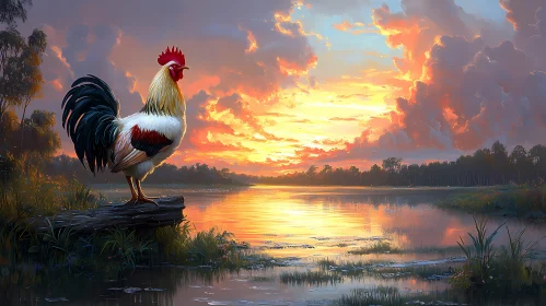 Rooster Silhouette at Sunset