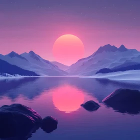 Serene Lake Sunset with Mountain Backdrop