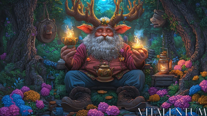 AI ART Mystical Forest Dweller's Tea Party