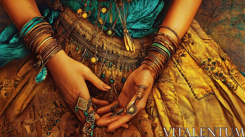 Vintage Jewelry and Golden Fabric AI Image